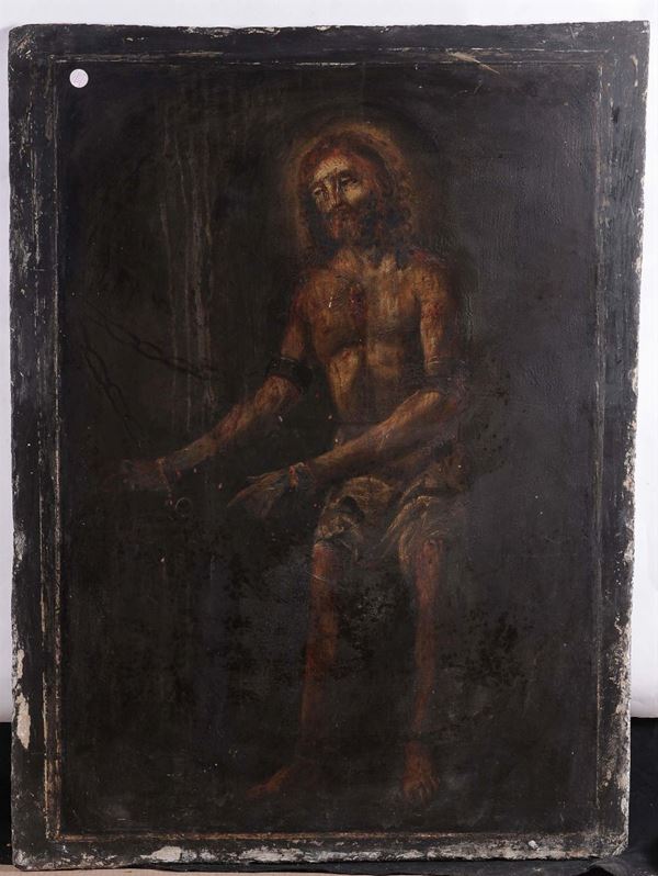 Pannello su ardesia raffigurante Cristo alla colonna
