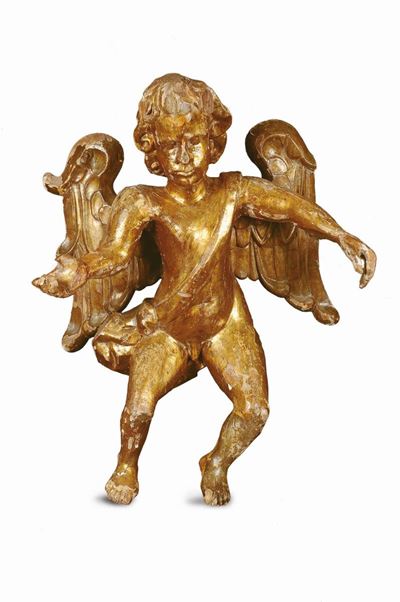 Putto in Legno Intagliato e Dorato, XVIII Secolo