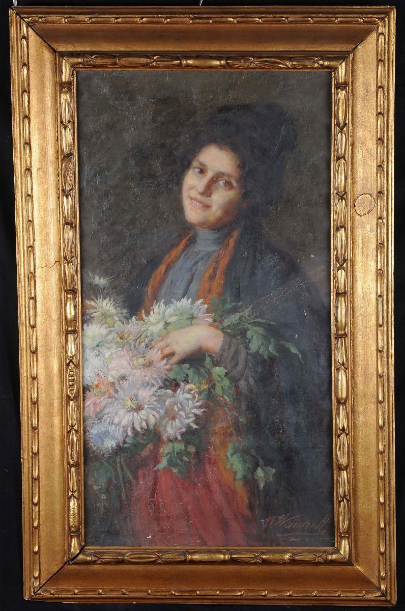 Anonimo del XIX secolo Donna con fiori  - Auction Antique and Old Masters - II - Cambi Casa d'Aste