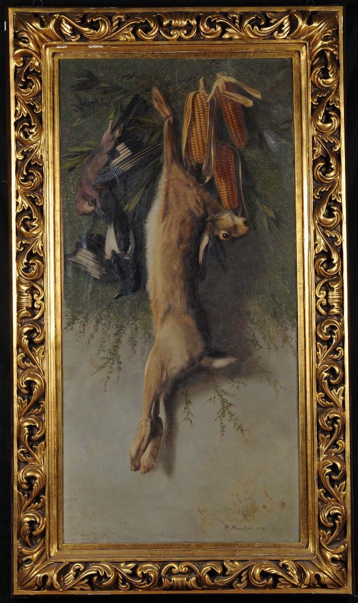 R. Ronchetti Natura morta con lepre, 1918  - Asta Antiquariato e Dipinti Antichi - II - Cambi Casa d'Aste
