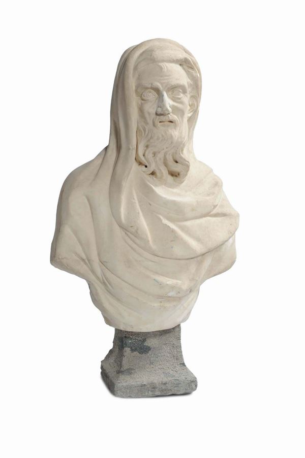 Busto in marmo bianco raffigurante filosofo, XVIII secolo