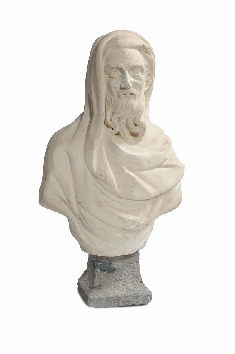 Busto in marmo bianco raffigurante filosofo, XVIII secolo  - Auction Antique and Old Masters - II - Cambi Casa d'Aste