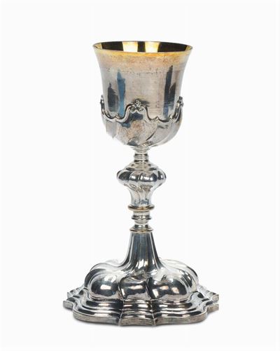 Calice Luigi XV in Argento Sbalzato, Brescia Fine XVIII Secolo, Argentiere P.s. (pietro Antonio S...