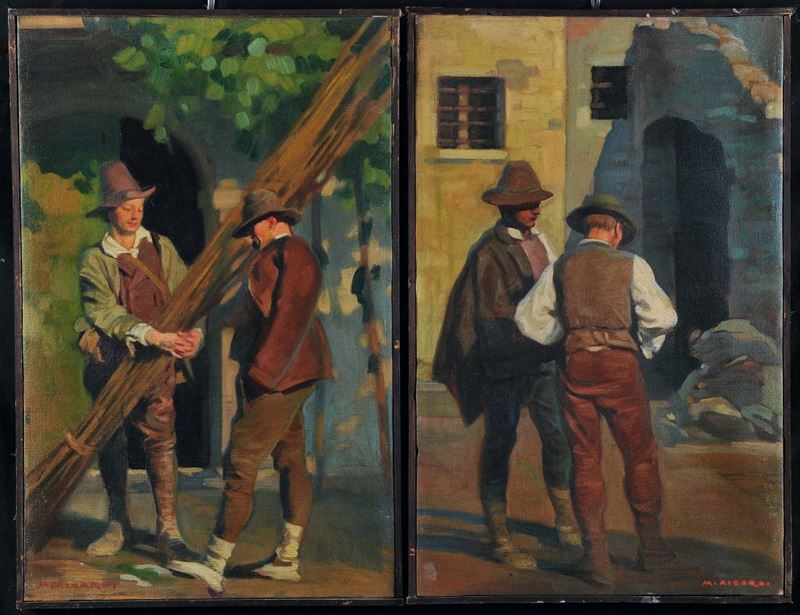Matteo Aicardi (1891-1985) Giovani al lavoro  - Asta Dipinti del XIX e XX secolo - Cambi Casa d'Aste