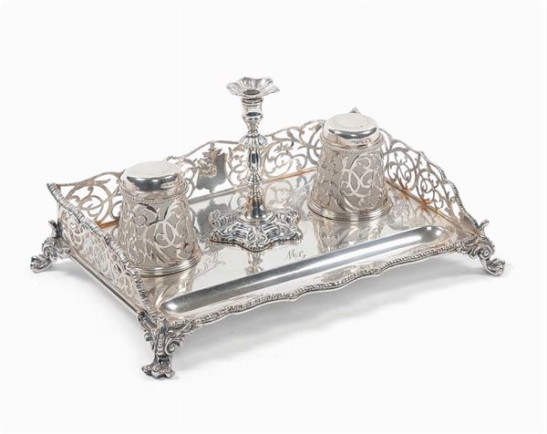 Calamaio in argento, Londra 1856,  argentiere Barnard