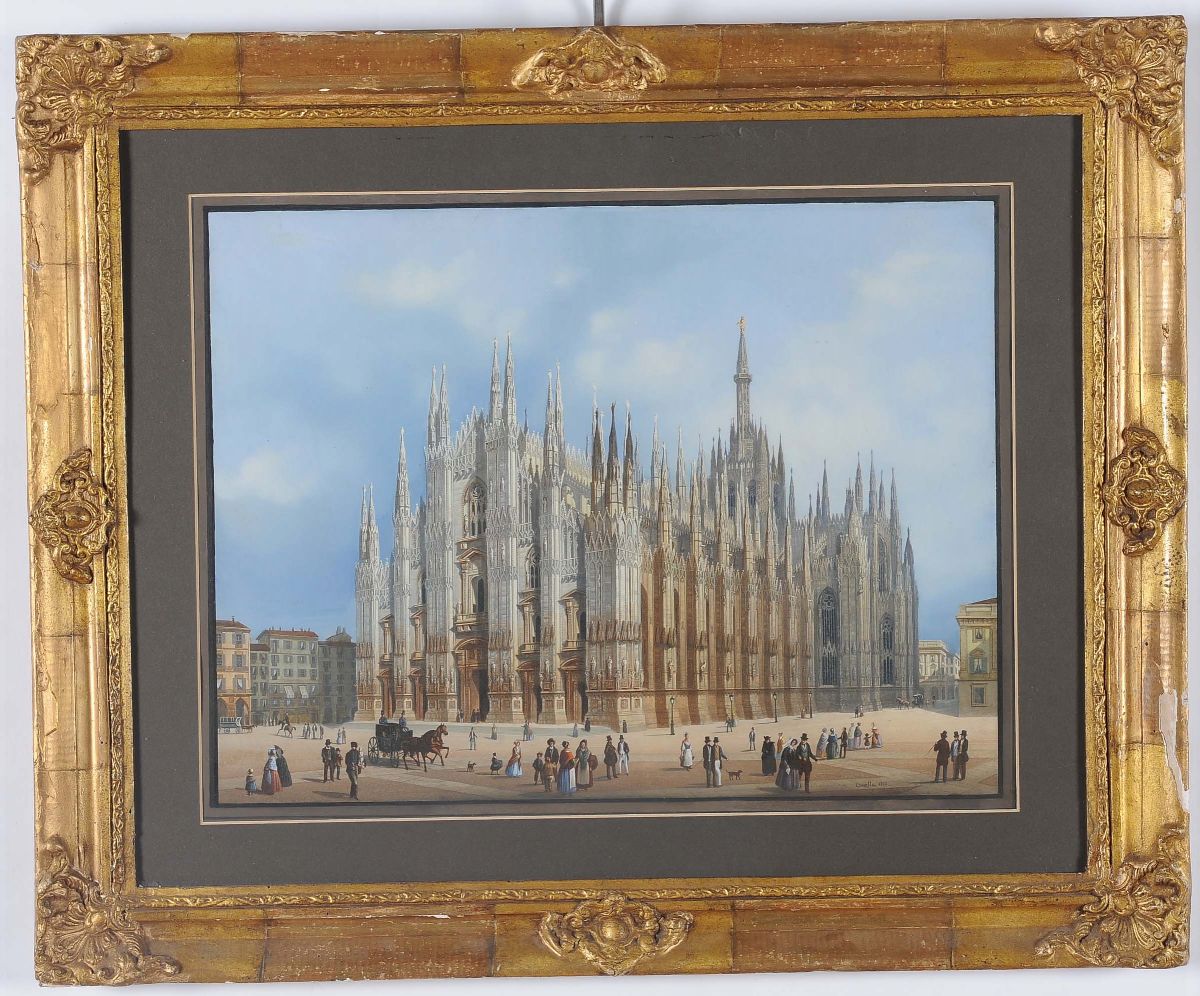 Incisione Acquerellata Raffigurante il Duomo di Milano, Canella 1830