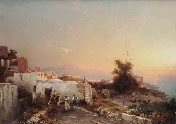 Franz Richard Unterberger (1838-1902) Veduta della costiera amalfitana