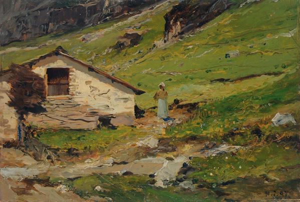 Lorenzo Delleani (1840-1908) Cascinale in montagna, 1897