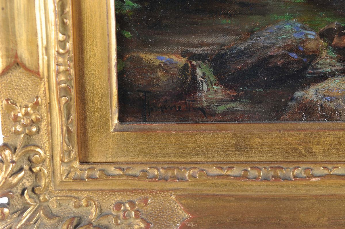 Achille Tominetti (1848-1917)paesaggio con Contadina e Cascinale
