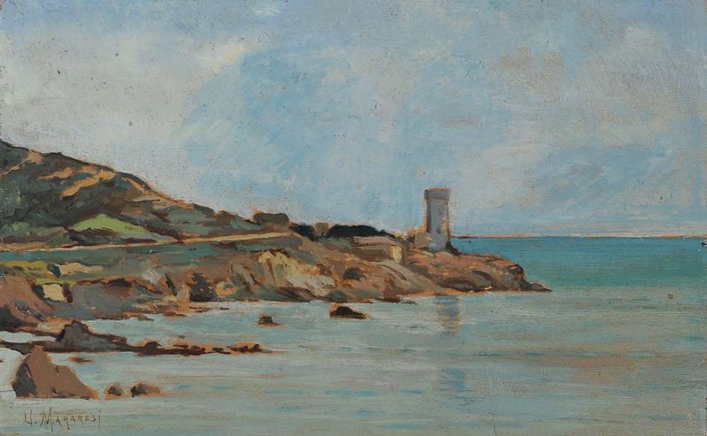 Ugo Manaresi (1851-1917) Veduta Torre di Livorno  - Asta Dipinti del XIX e XX secolo - Cambi Casa d'Aste