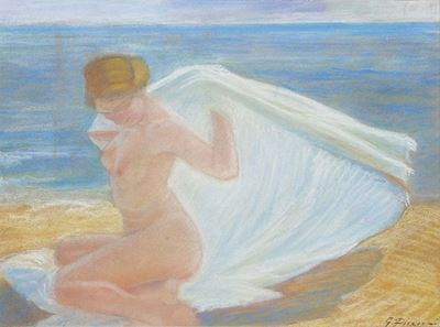 Gino Piccioni (1873-1941)nudo sulla Spiaggia