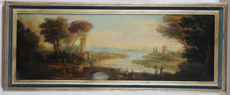 Scuola del XVIII secolo Paesaggio con ponte  - Auction Antique and Old Masters - II - Cambi Casa d'Aste