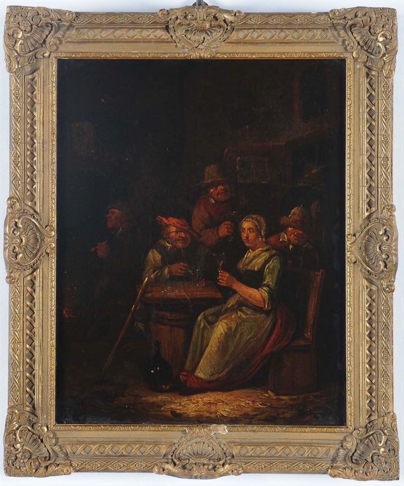 Scuola del XVIII secolo Interno con figure  - Asta Antiquariato e Dipinti Antichi - II - Cambi Casa d'Aste