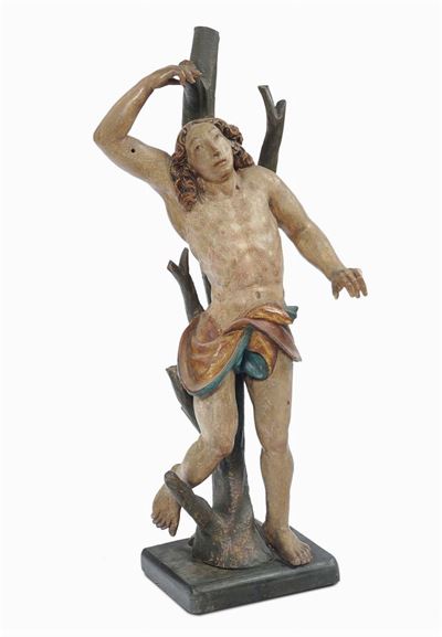 Scultura in Legno Intagliato e Laccato Raffigurante S.sebastiano