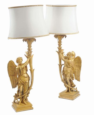 Coppia di Angeli in Bronzo Dorato, XIX-XX Secolo