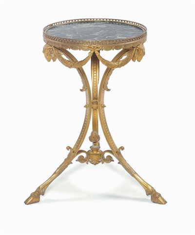 Tavolino Circolare Impero in Bronzo Dorato, XIX Secolo
