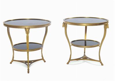 Coppia di Tavoli Circolari in Bronzo Dorato Impero, Francia XX Secolo