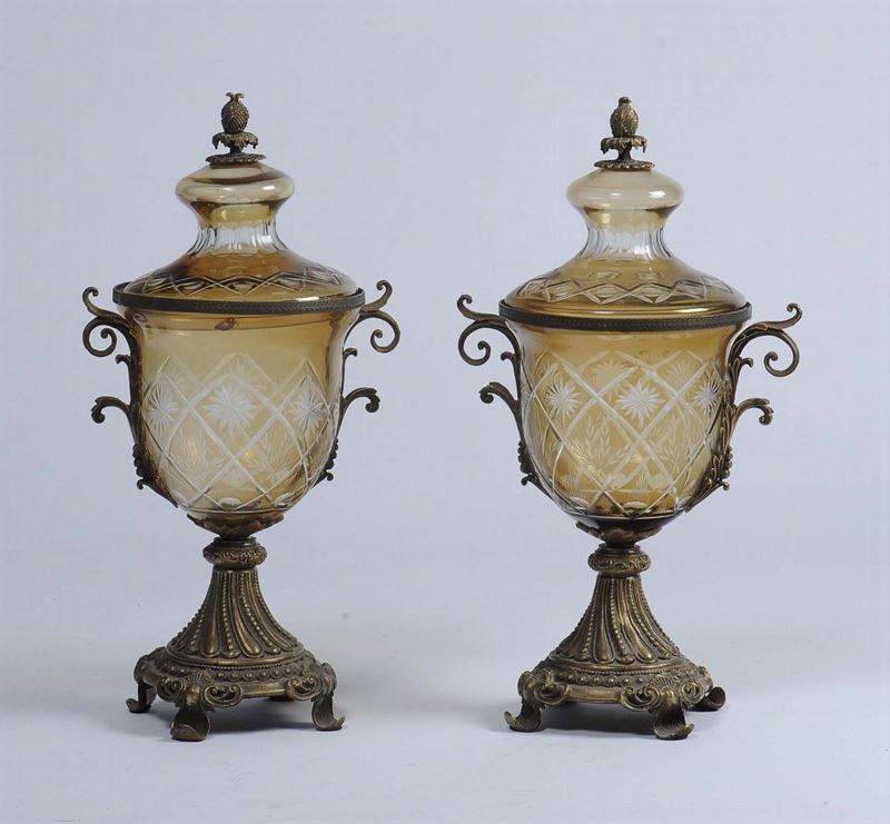 Coppia di potiche in bronzo e cristallo  - Auction Antique and Old Masters - II - Cambi Casa d'Aste