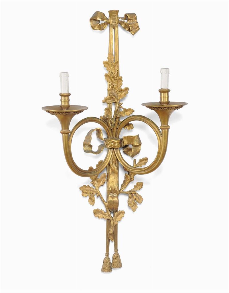 Raro insieme di quattro appliques in bronzo dorato a due luci, XIX secolo  - Auction Antique and Old Masters - II - Cambi Casa d'Aste
