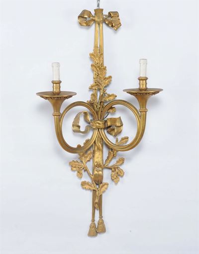 Raro Insieme di Quattro Appliques in Bronzo Dorato a Due Luci, XIX Secolo