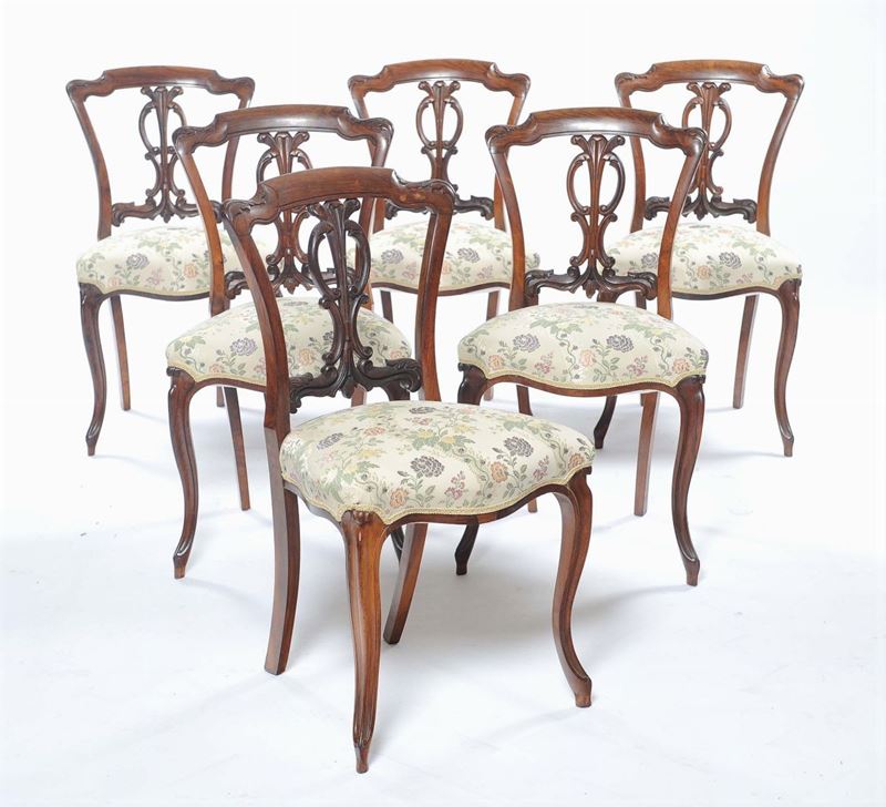 Sei sedie Luigi Filippo in palissandro, XIX secolo  - Auction Antique and Old Masters - II - Cambi Casa d'Aste