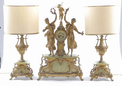 Trittico Liberty in Bronzo e Pietra Dura Verde