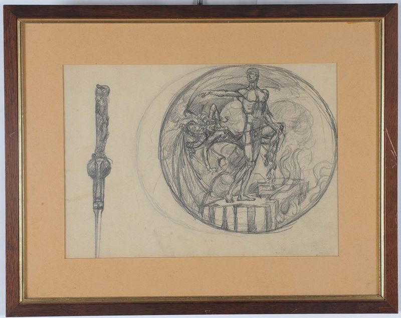 Rubaldo Merello (1872-1922) Studio per elsa di spada e studio per tondo  - Asta Antiquariato e Dipinti Antichi - II - Cambi Casa d'Aste