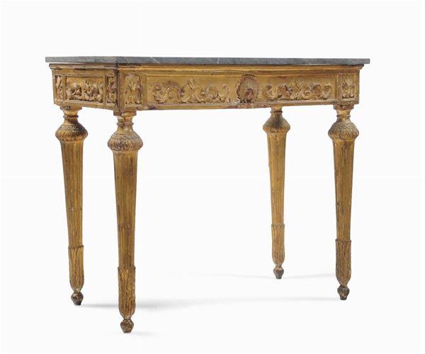 Console Luigi XVI in legno intagliato e dorato, XVIII secolo