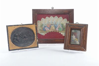 Lotto Comprendente Disegno su Ventaglio, Placca in Rame e Stampina