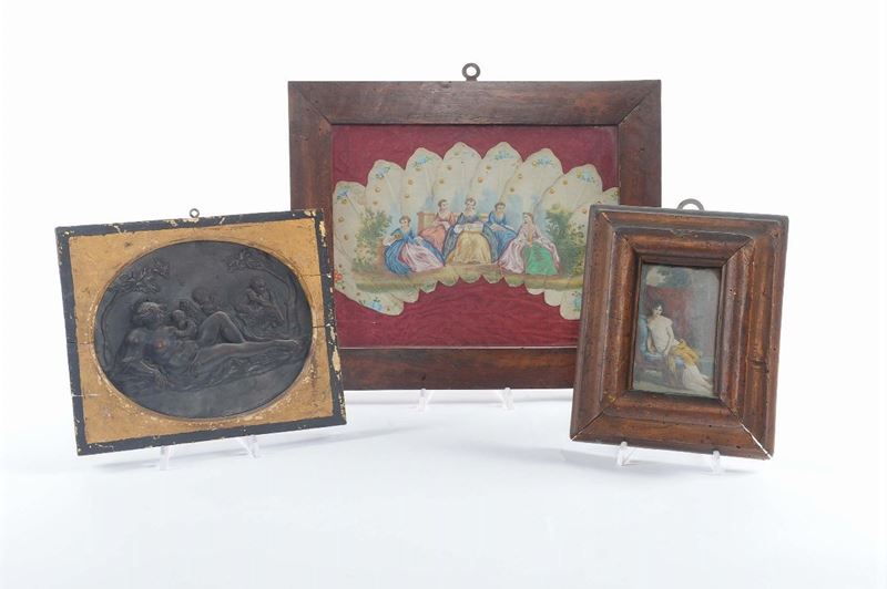 Lotto comprendente disegno su ventaglio, placca in rame e stampina  - Auction Antique and Old Masters - II - Cambi Casa d'Aste