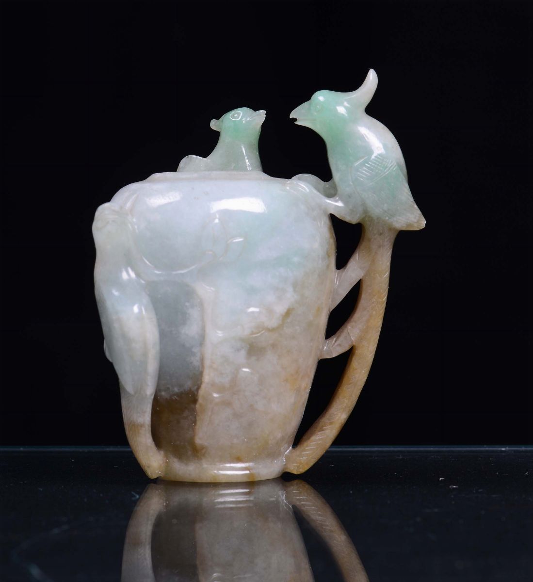 Vasetto in Giadeite con Uccellini, Cina, Dinastia Qing, XIX Secolo