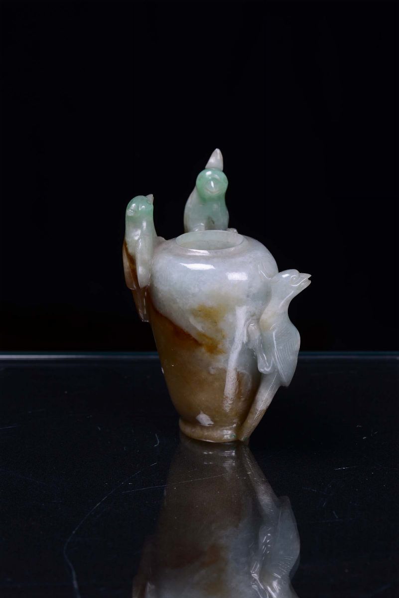 Vasetto in Giadeite con Uccellini, Cina, Dinastia Qing, XIX Secolo