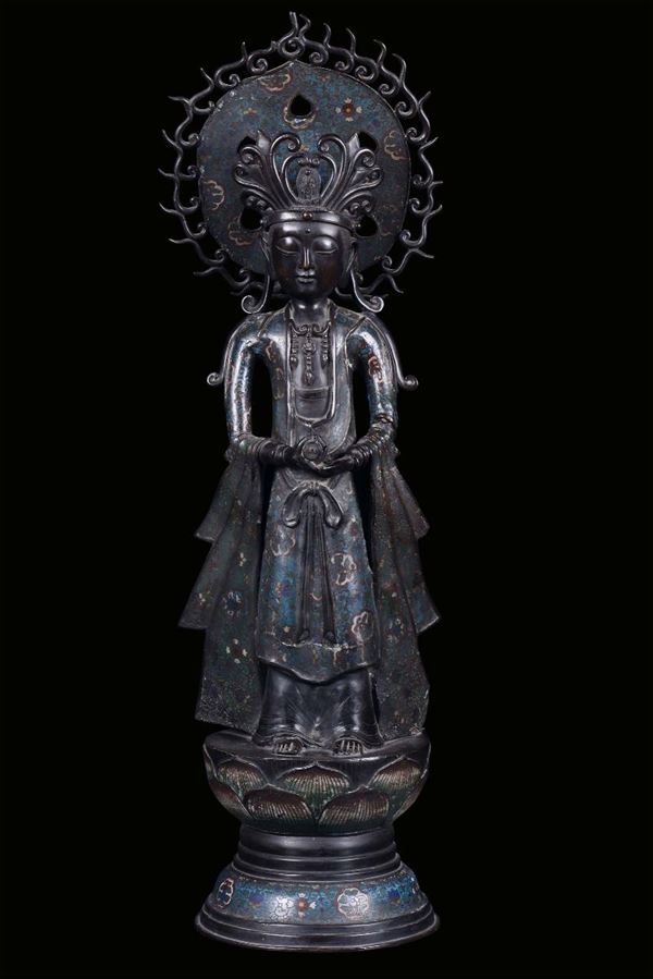 A bronze and cloisonné enamels sculpture representing Bodhisattva, Japan 19th century