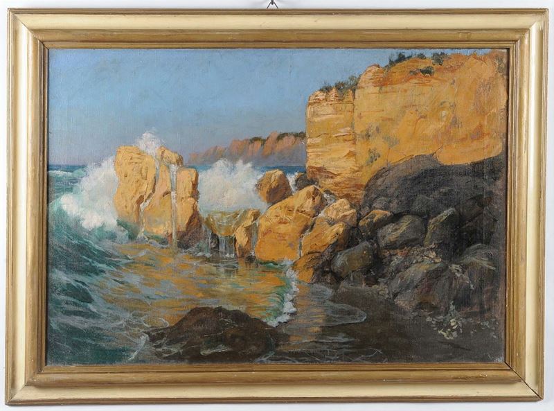 Anonimo del XX secolo Marina con scogli  - Asta Antiquariato e Dipinti Antichi - II - Cambi Casa d'Aste