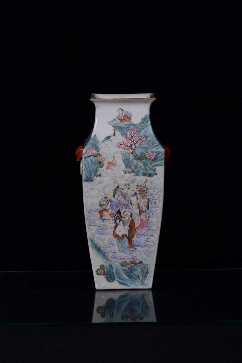 Vaso a Sezione Quadrata in Porcellana, Cina, Dinastia Qing, Fine XIX Secolo