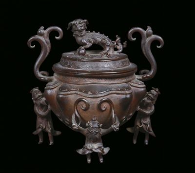 Raro Incensiere in Bronzo Brunito, Cina, Dinastia Qing, Fine XIX Secolo