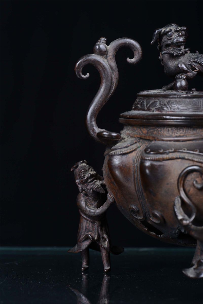Raro Incensiere in Bronzo Brunito, Cina, Dinastia Qing, Fine XIX Secolo