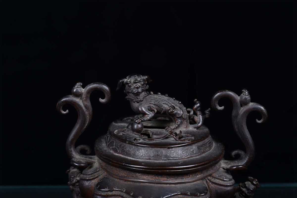 Raro Incensiere in Bronzo Brunito, Cina, Dinastia Qing, Fine XIX Secolo