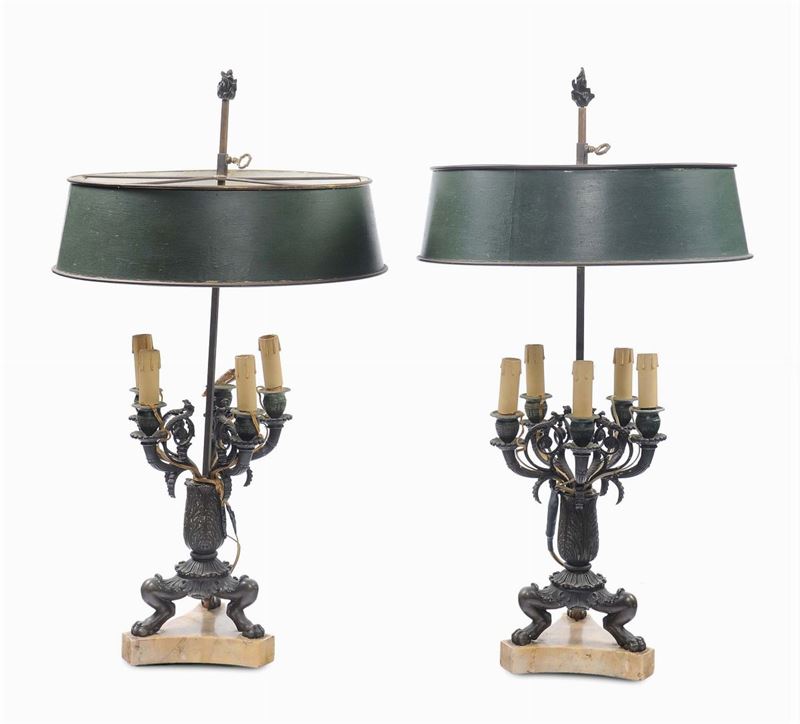 Coppia di lampade in bronzo e marmo  - Auction Antique and Old Masters - II - Cambi Casa d'Aste