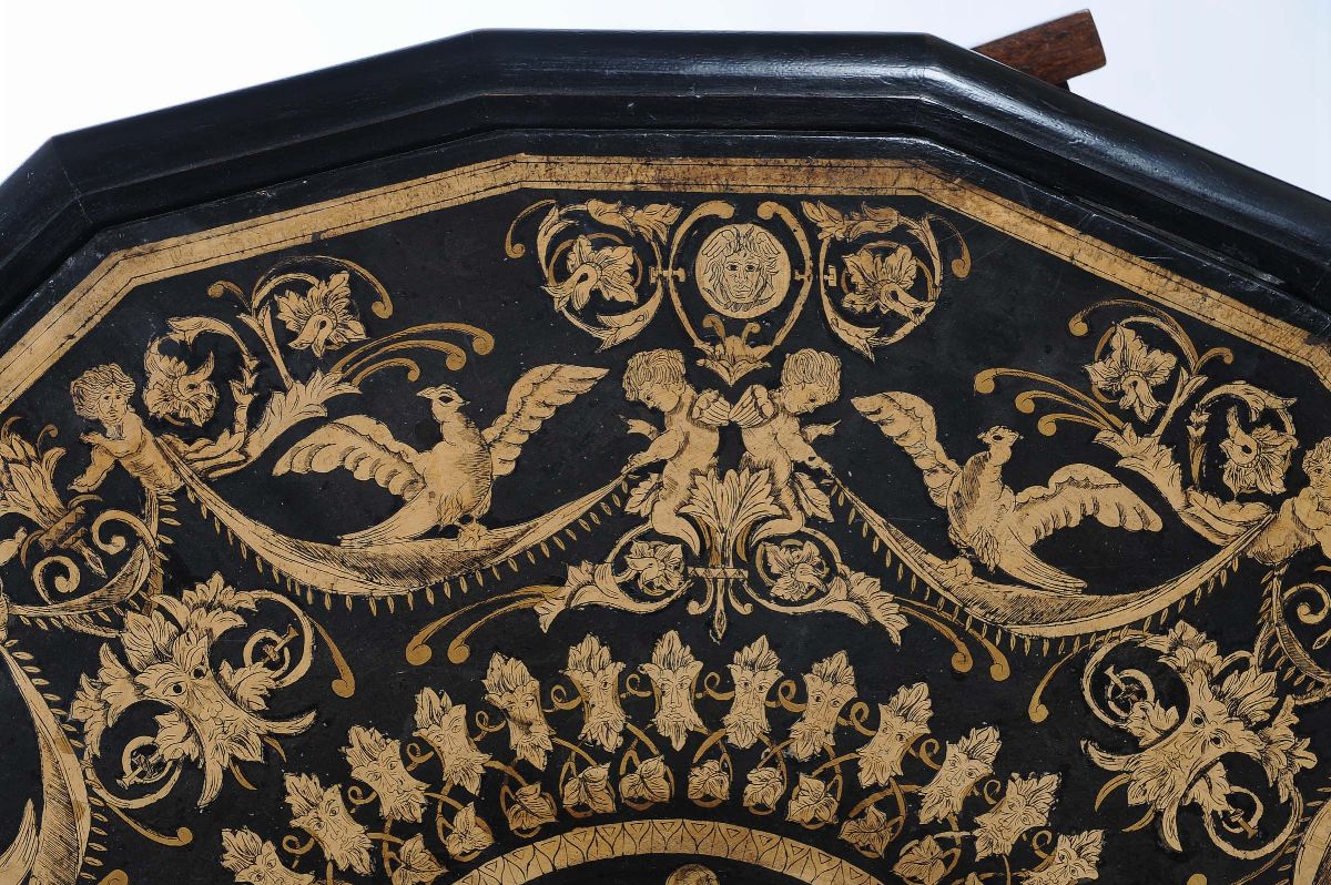 Scagliola Poligonale Monocroma Decorata a Grottesche, Lombardia XVIII-XIX Secolo