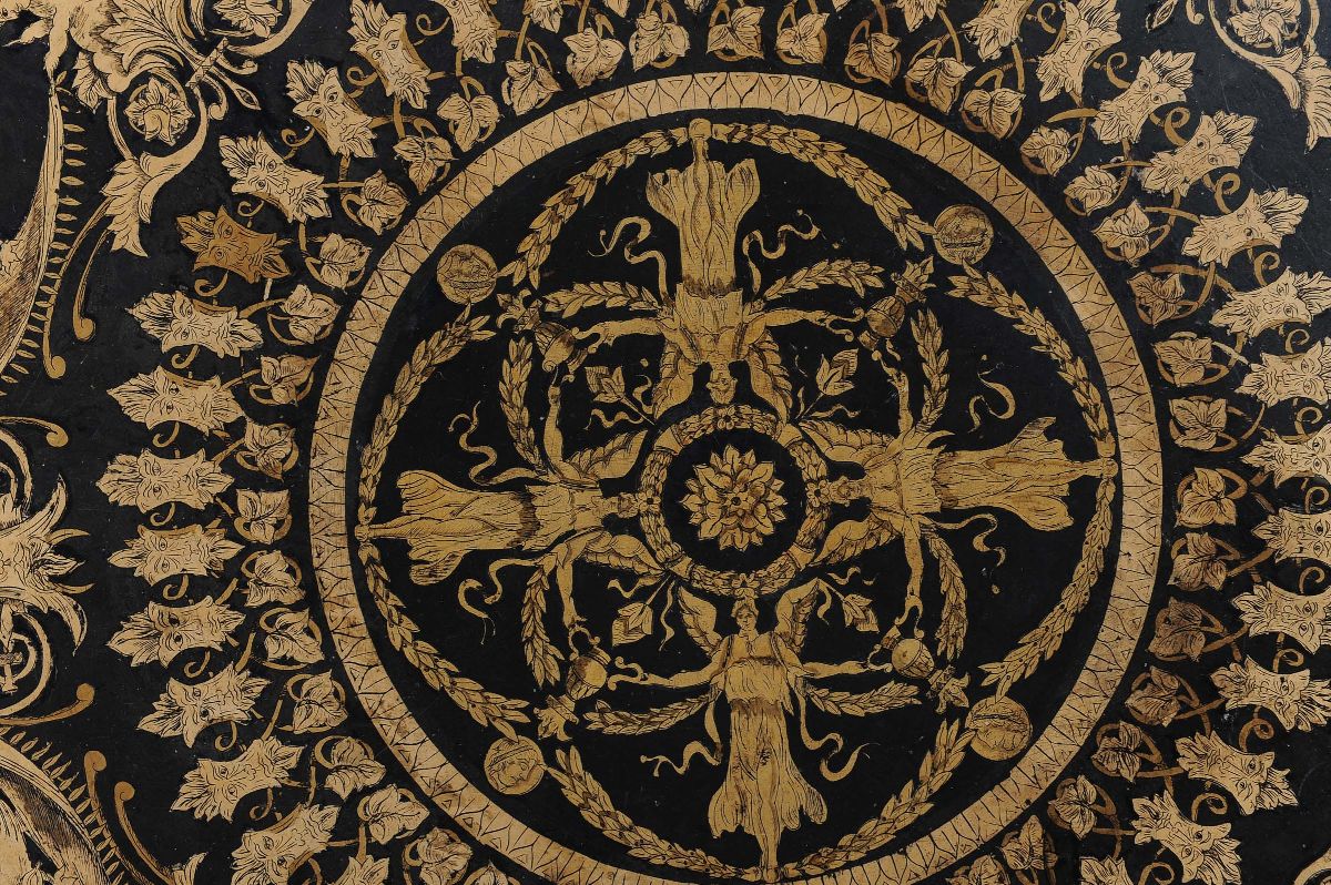 Scagliola Poligonale Monocroma Decorata a Grottesche, Lombardia XVIII-XIX Secolo