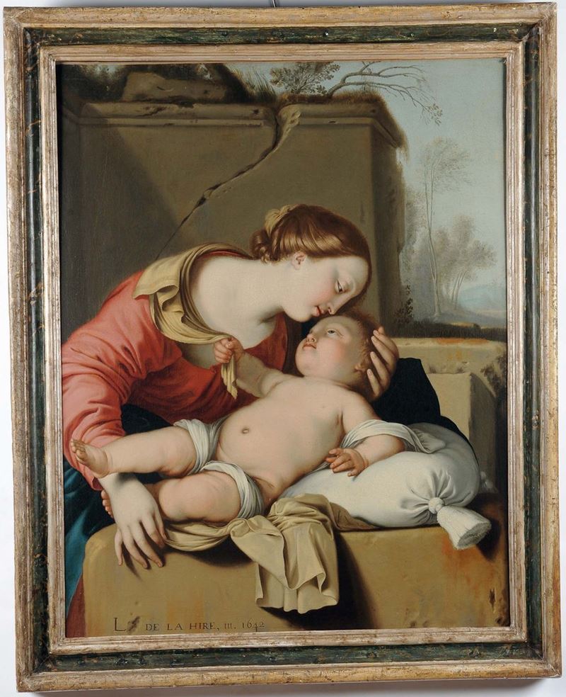 Laurent de La Hyre (Parigi 1606-1656), ambito di Madonna con Bambino  - Asta Dipinti Antichi - Cambi Casa d'Aste