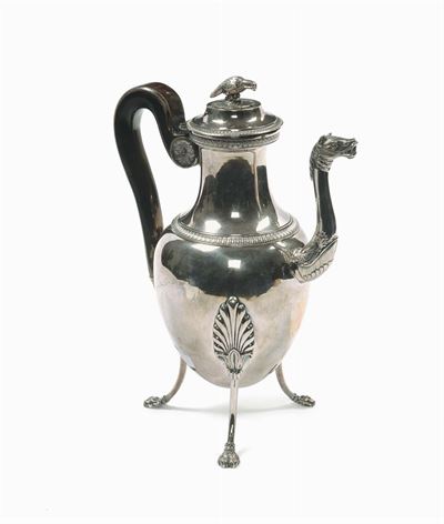 Caffettiera Tripode in Argento Fuso, Torino 1810 Circa
