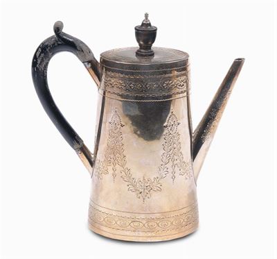 Caffettiera in Argento Cesellato a Tralci Vegetali, Argentieri Walter & John Barnard 1882