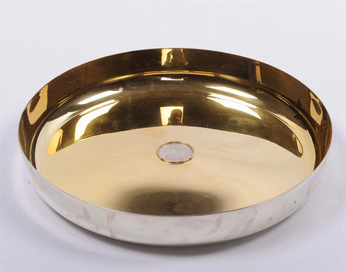 Centrotavola Bulgari in Argento e Argento Vermeil con Moneta Terziaria al Centro, 1780
