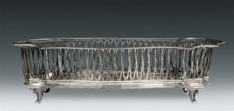 Cestino in argento traforato, Regno Sabaudo, XIX secolo  - Asta Argenti e Gioielli Antichi e Contemporanei - Cambi Casa d'Aste