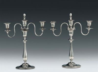 Serie di Quattro Candelabri in Argento a Tre Luci, Milano Emanuele Caber (1812-1850)