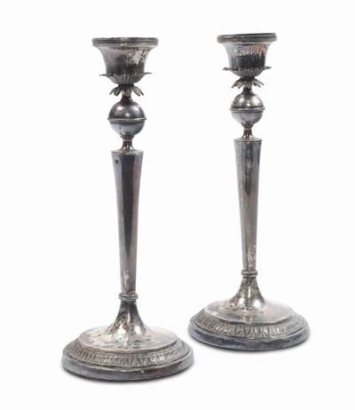 Coppia di Candelieri in Argento, Roma, Orafo Giuseppe Tofanelli (1801-1837), Camerale in Uso 1815