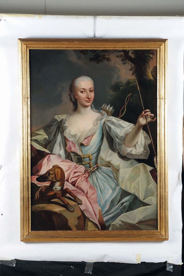 Scuola Emiliana del XVIII secolo Ritratto di gentildonna in veste di Diana