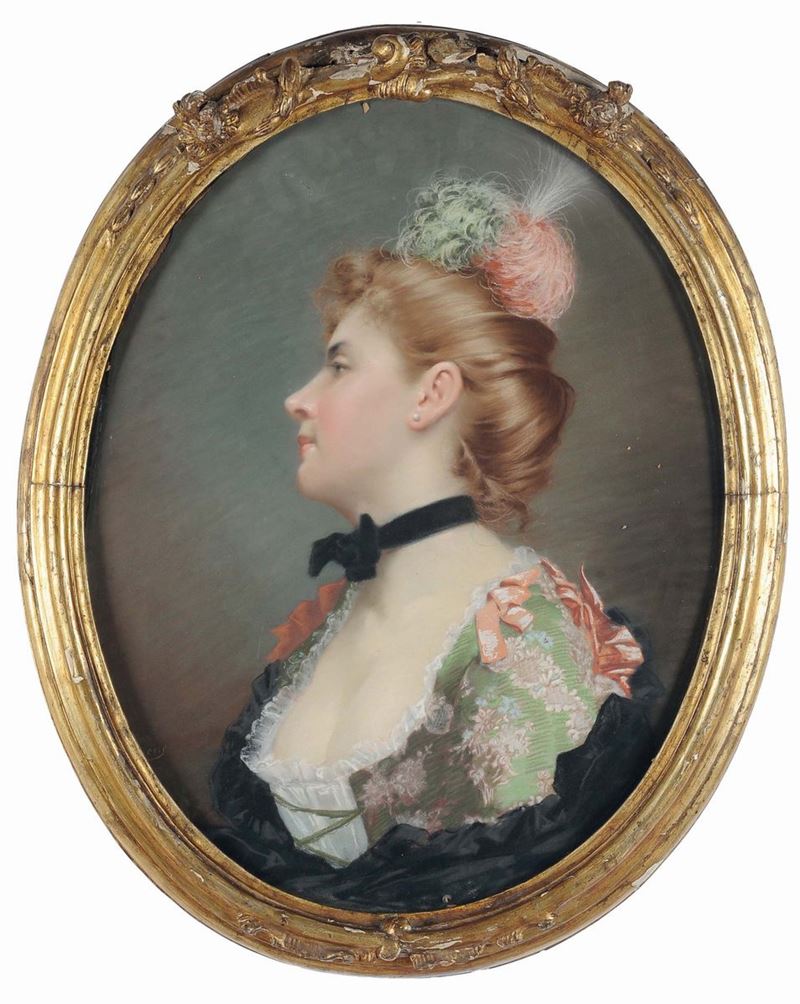 Francois Bruneriy (1845-1926) Ritratto di gentildonna  - Asta Dipinti del XIX e XX secolo - Cambi Casa d'Aste